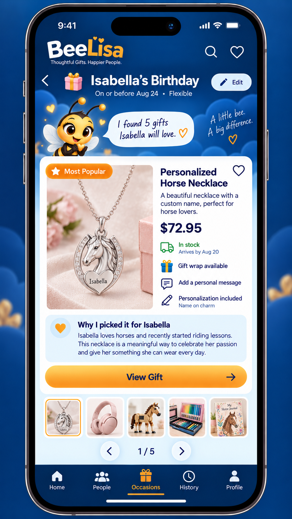 BeeLisa recommendation screen